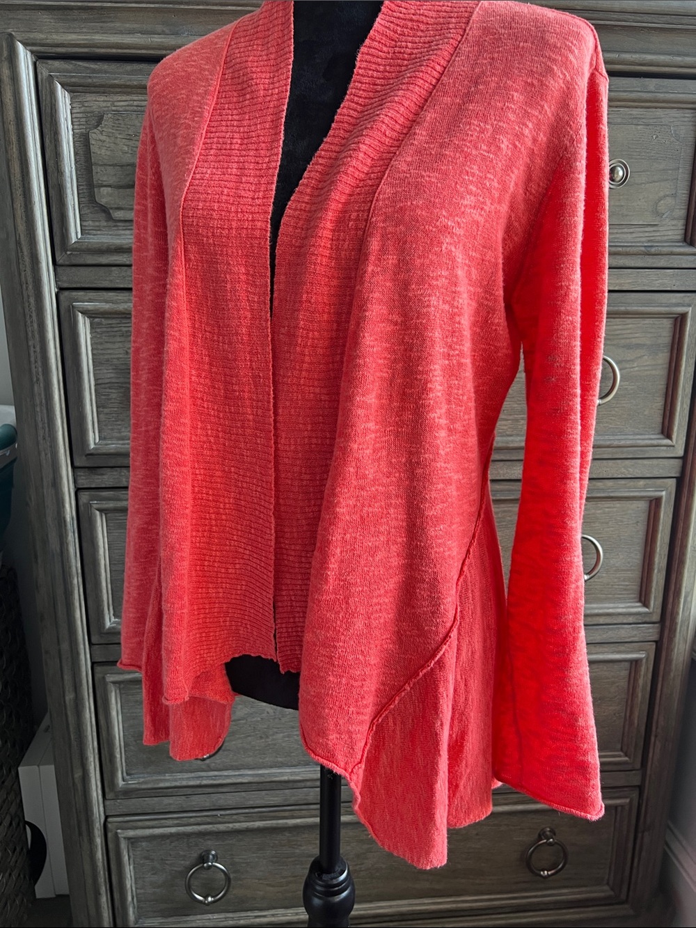 Eileen Fisher Coral Open Asymmetrical Cardigan Linen Cotton Long Sleeve Small